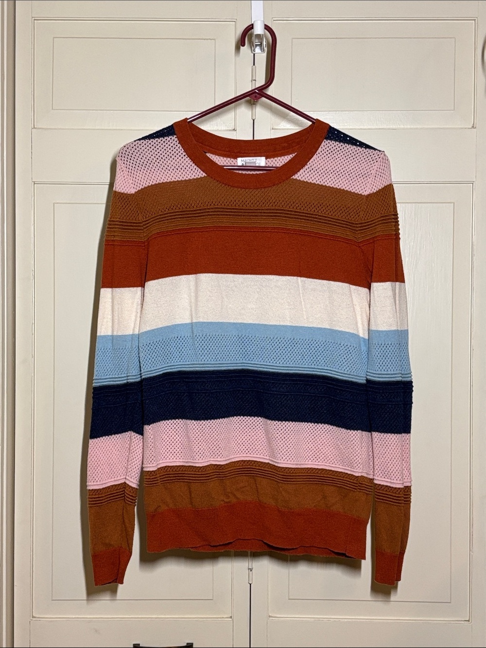Market & Spruce Striped Crewneck Sweater in Rust, Pink, Navy & Light Blue